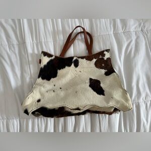 Genuine Cowhide Tote Bag with Brown Leather Straps